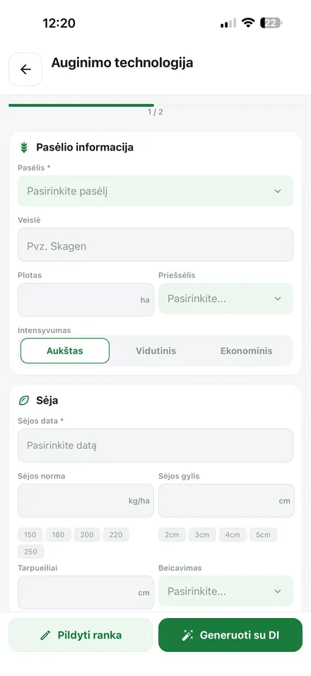 Auginimo technologijos vedlys: pasėlis, intensyvumas ir sėjos duomenys